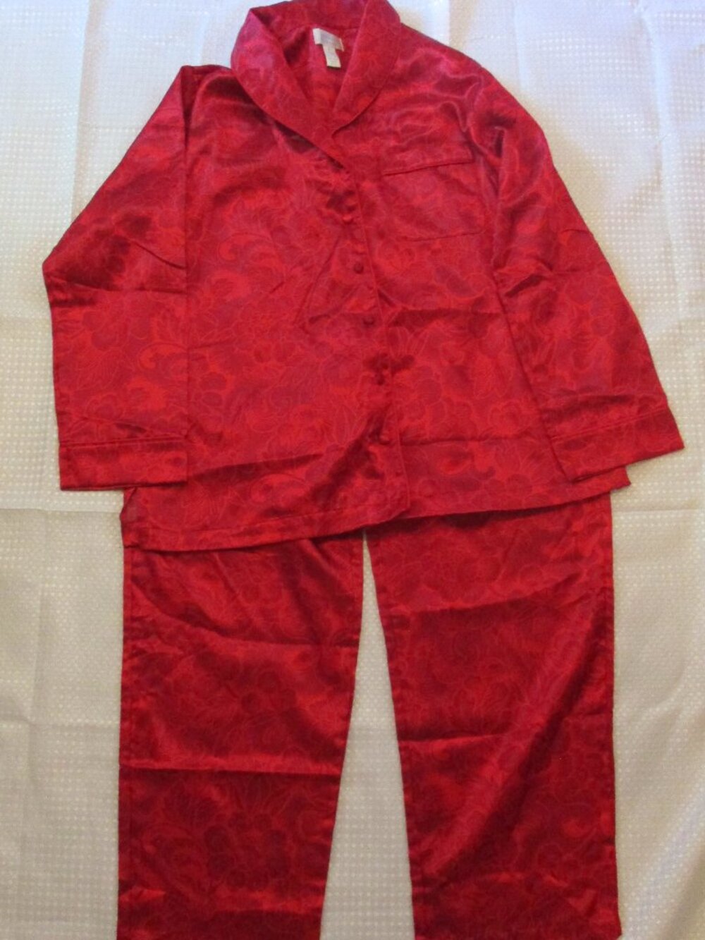 Cabernet Sleepwear Red Paisley Print Women's 2-Piece Satiny Pajama Set  Sz. S